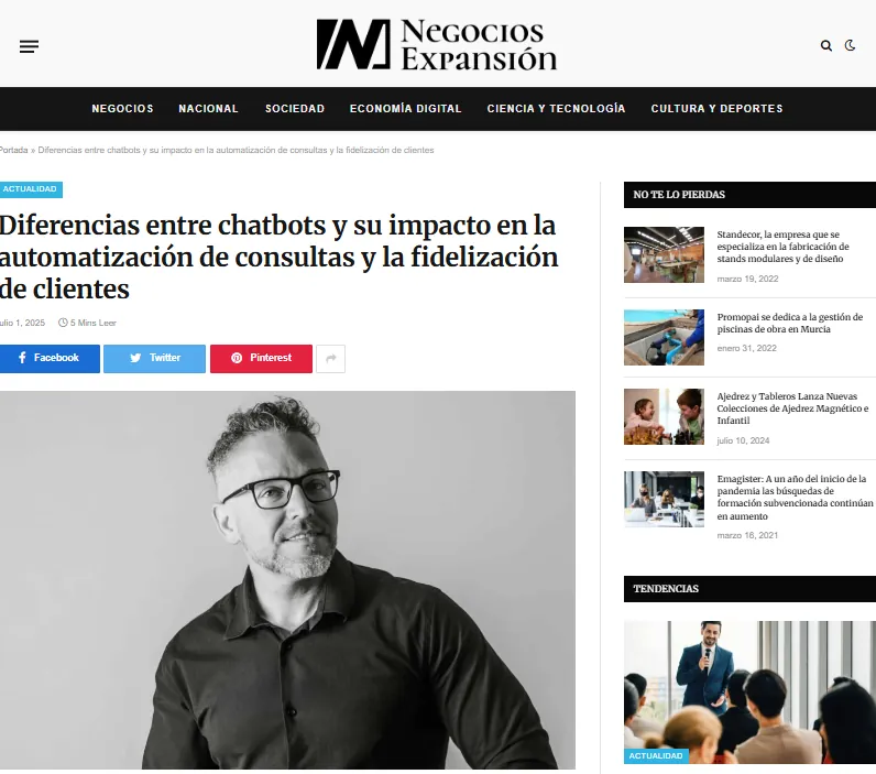 Noticia de Negocios Expansión sobre el salto de los chatbots de menú a los asistentes en pymes
