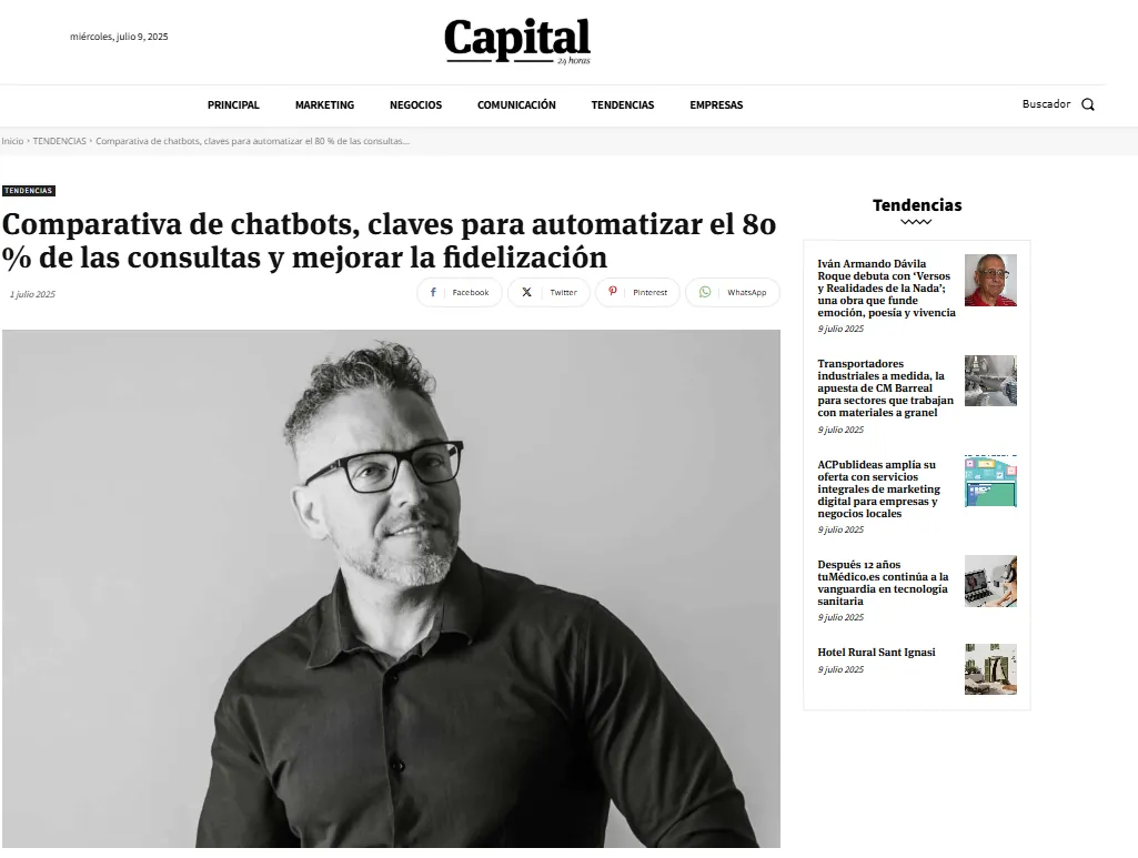 Noticia de Capital 24h sobre chatbots que liberan al equipo de una pyme de las consultas repetidas