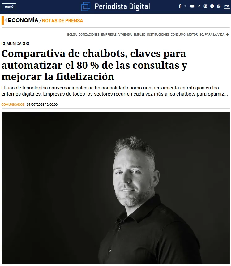 Noticia de Periodista Digital sobre cómo responder a los clientes de una pyme con chatbots de IA