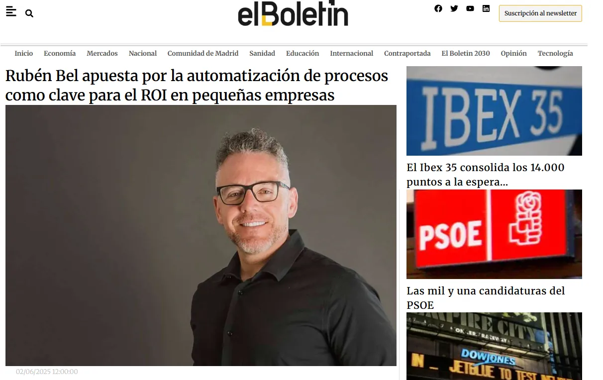 Noticia de El Boletín sobre el método de Rubén Bel para automatizar una pequeña empresa sin frenar
