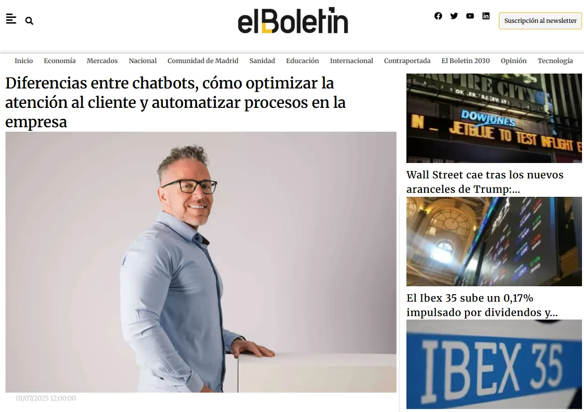 Noticia de El Boletín sobre chatbots integrados con CRM que consultan pedidos en pymes
