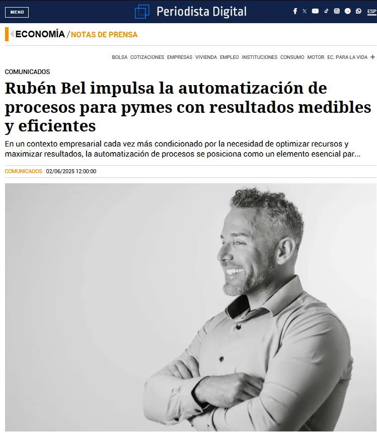 Noticia de Periodista Digital sobre el ROI de la automatización de procesos en pymes