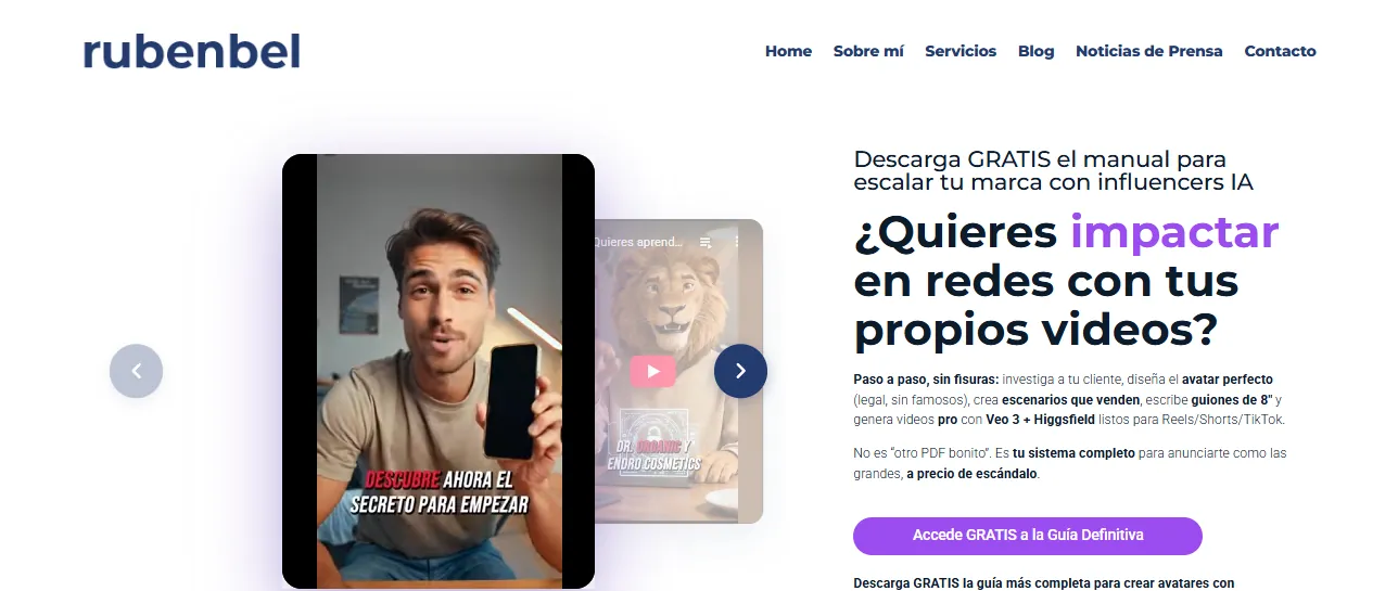 Guía de Influencers IA de Rubén Bel sobre cómo hacer vídeos UGC con IA