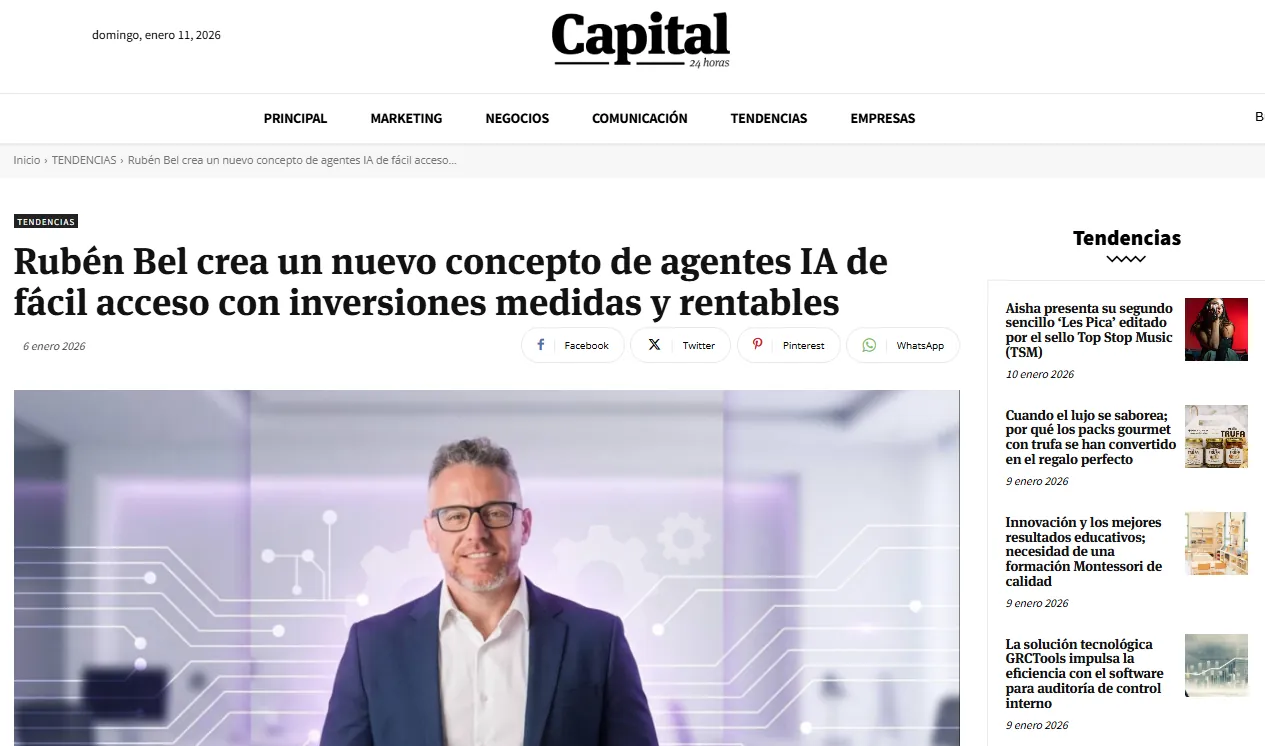 Capital 24h: captura del artículo sobre los agentes de IA de Rubén Bel con inversiones medidas