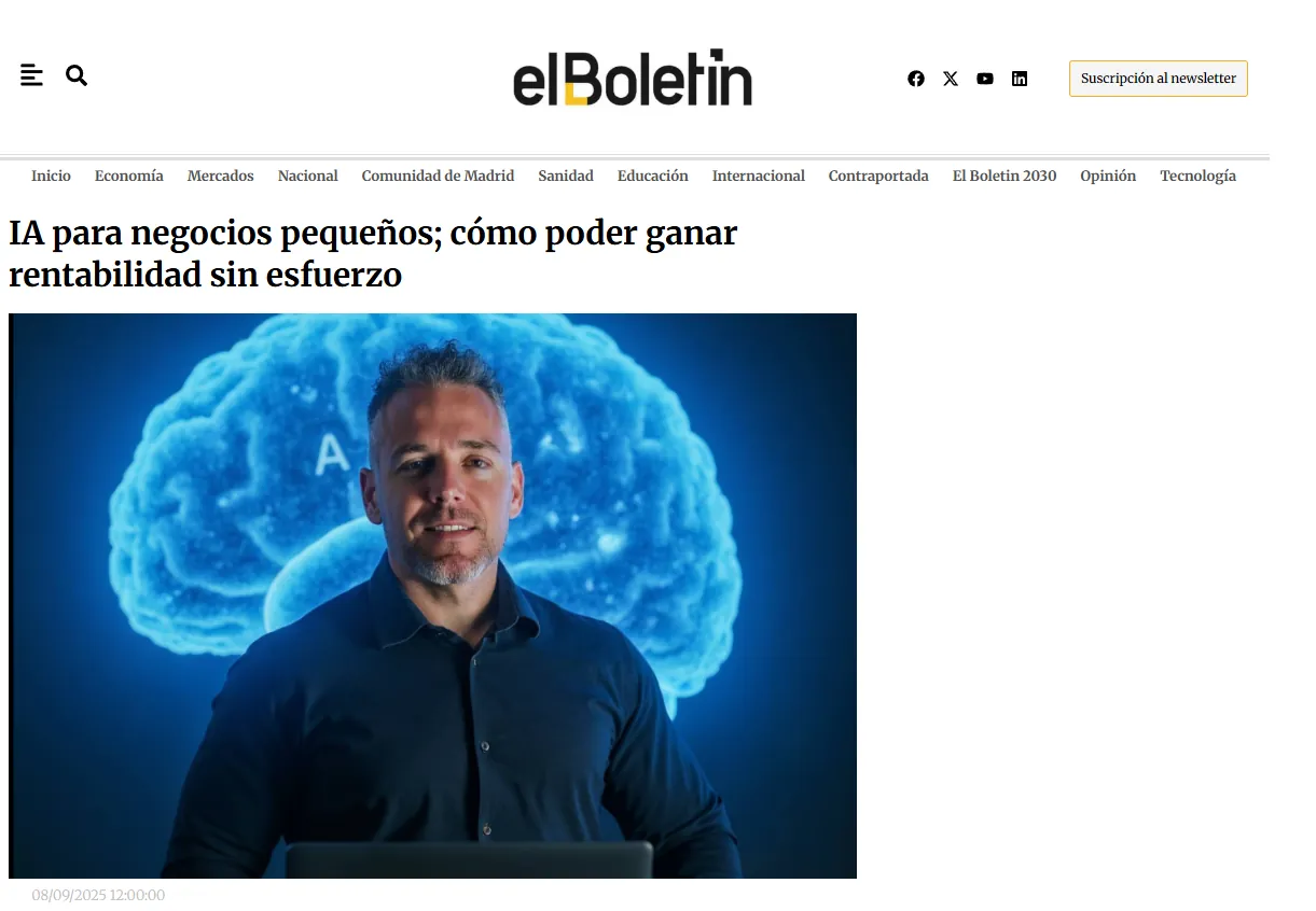 El Boletín: captura de «IA para negocios pequeños; cómo poder ganar rentabilidad sin esfuerzo» con Rubén Bel