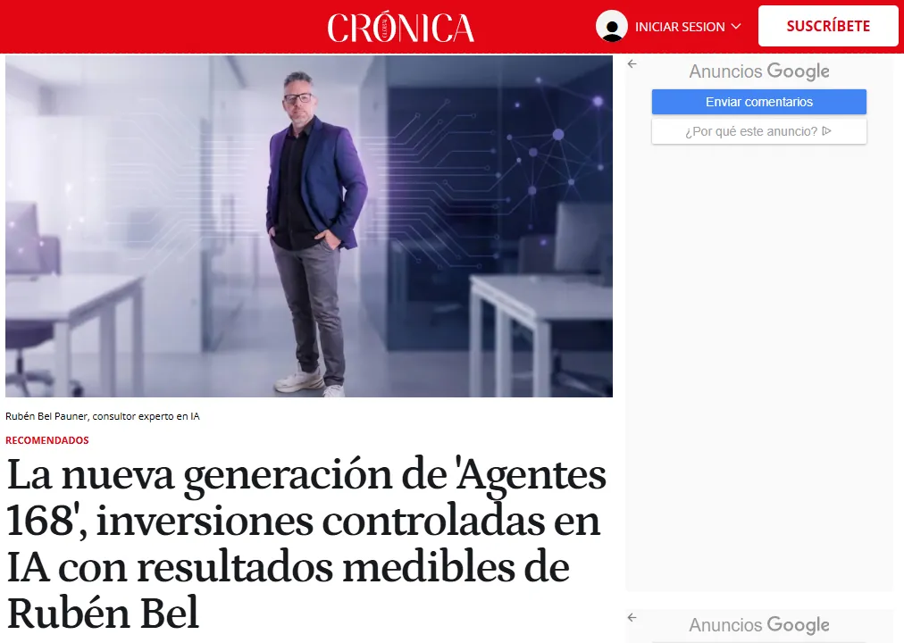 Rubén Bel en El Español: captura de Crónica Global sobre la nueva generación de Agentes 168