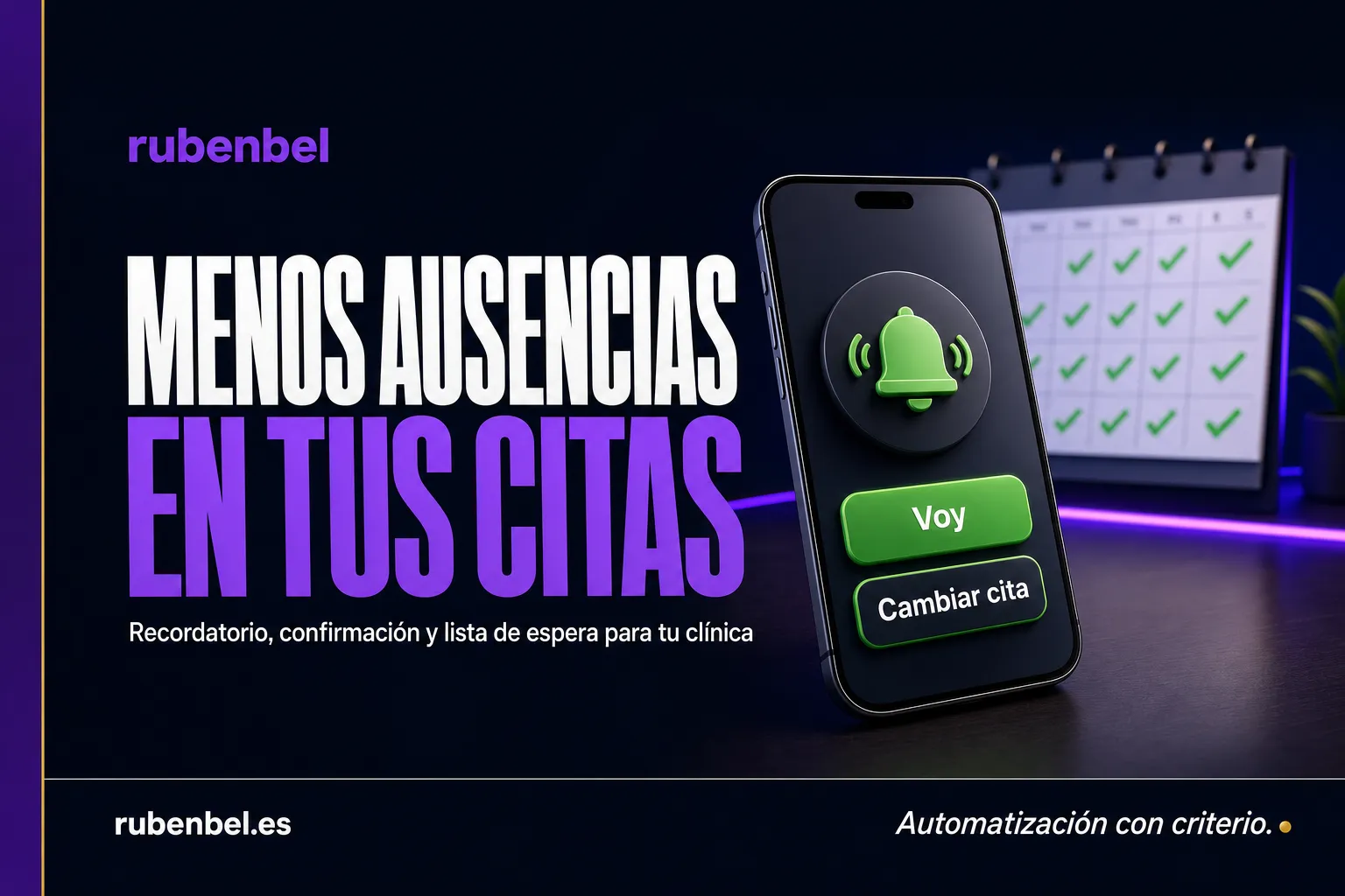 Móvil con un recordatorio de cita y botones para confirmar o cambiar la cita
