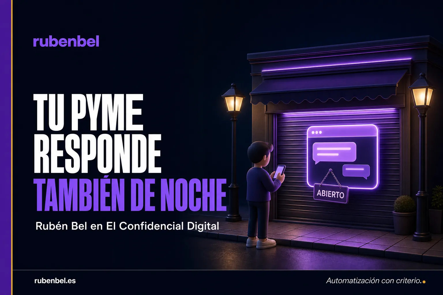 Tienda cerrada de noche con una ventana de chat abierta que atiende a un cliente: Rubén Bel en El Confidencial Digital