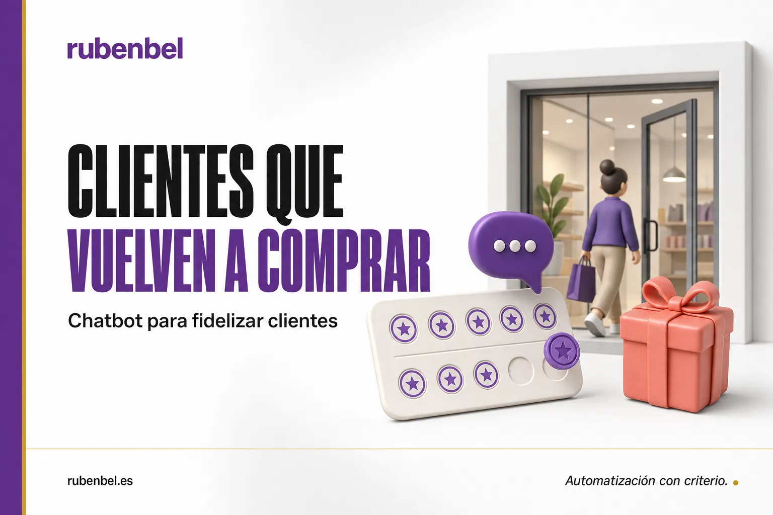 Tarjeta de sellos que completa un chat y un cliente que vuelve a la tienda: chatbot para fidelizar clientes