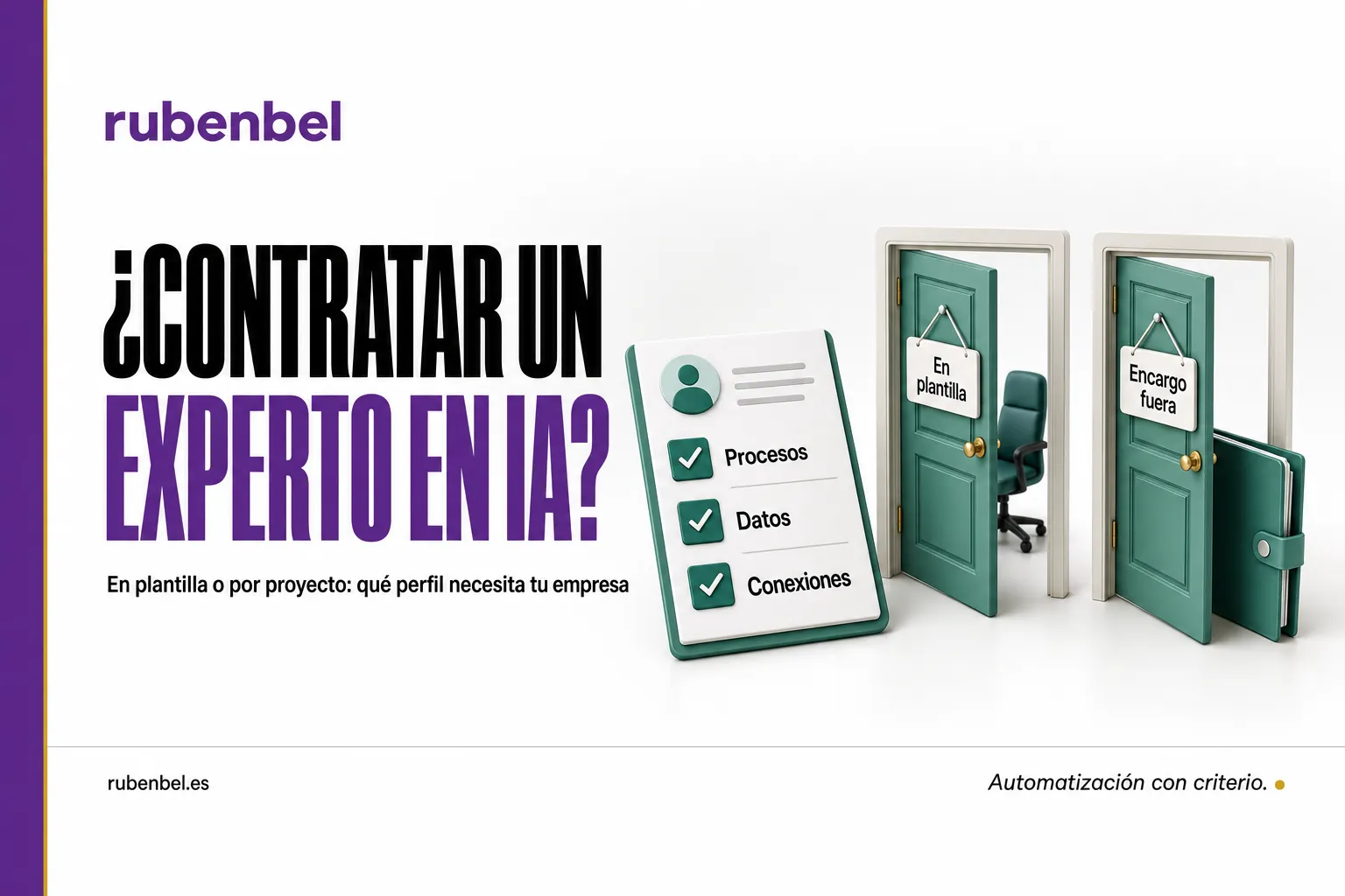Currículum sobre una mesa entre dos puertas pequeñas: contratar en plantilla o encargar el proyecto fuera