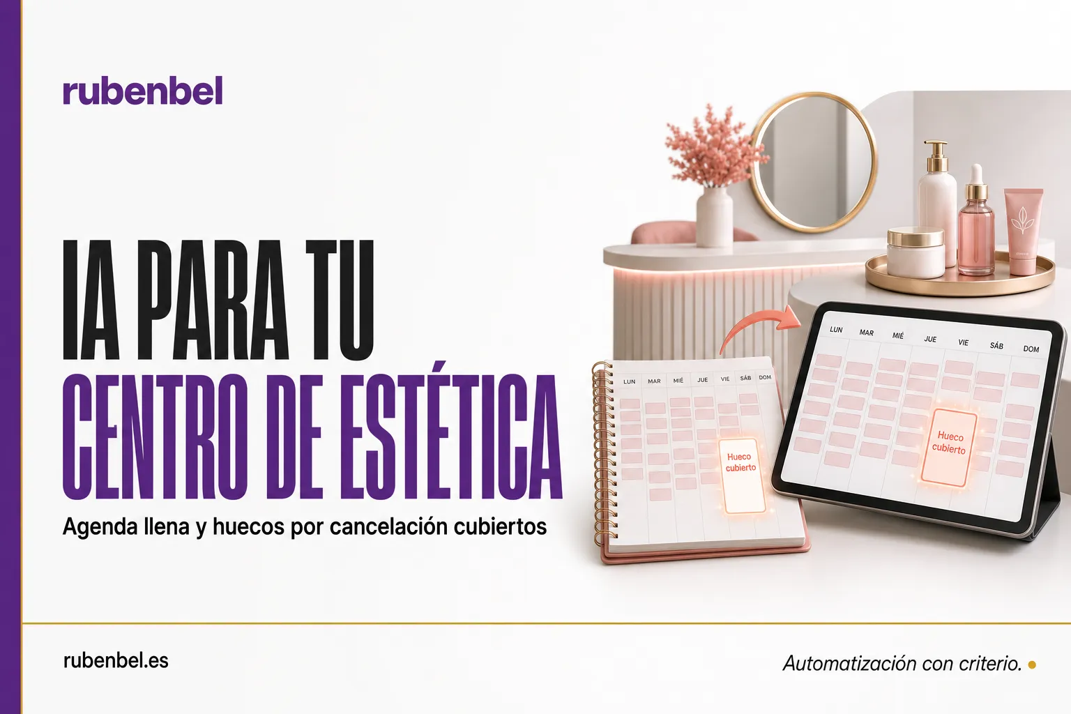 Recepción de un centro de estética con una agenda digital en la que se cubre un hueco