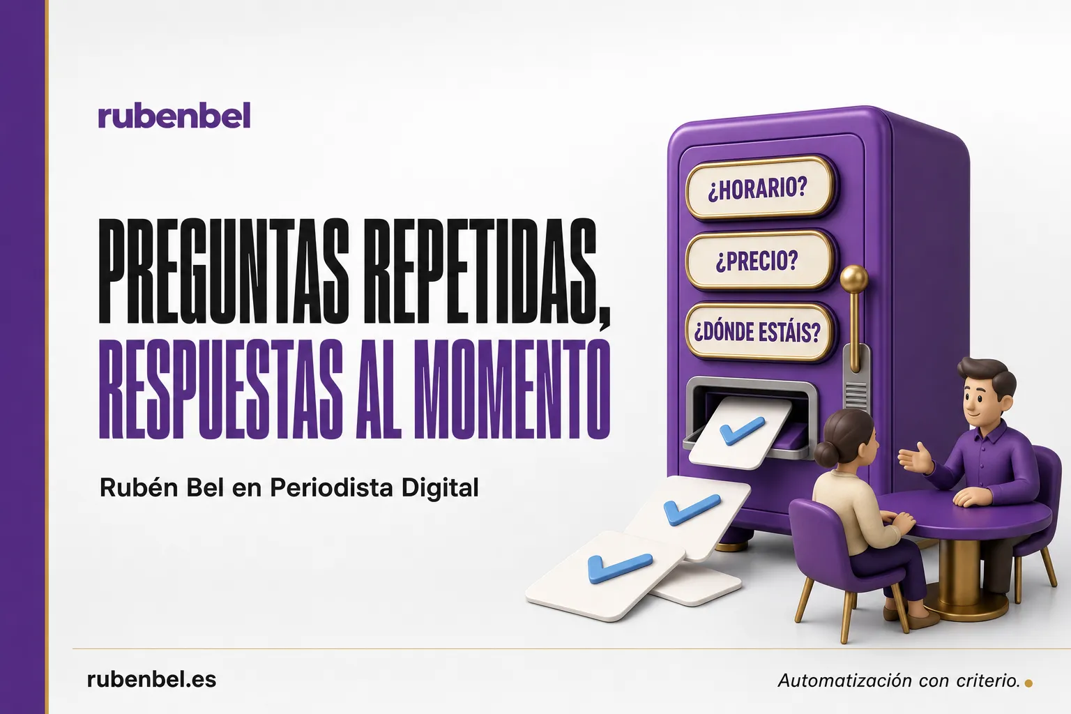 Máquina expendedora de respuestas a preguntas frecuentes junto a una persona que atiende a un cliente: Rubén Bel en Periodista Digital